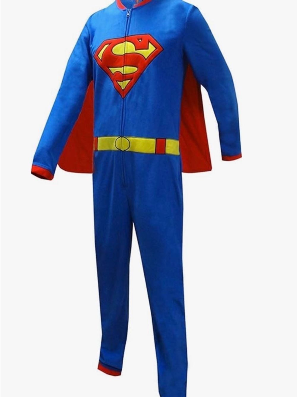 DC Comics Blue and Red Superman Men’s Jumpsuit with Yellow Belt Detail